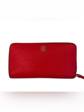 Tory Burch Robinson Zip Continental Wallet Brilliant Red Saffiano Leather